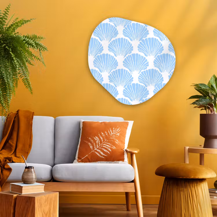 Blauw - Wit - Schelpen - Grafisch - Structuur Wandcirkel Organisch Aluminium middel 851 -sfeer4