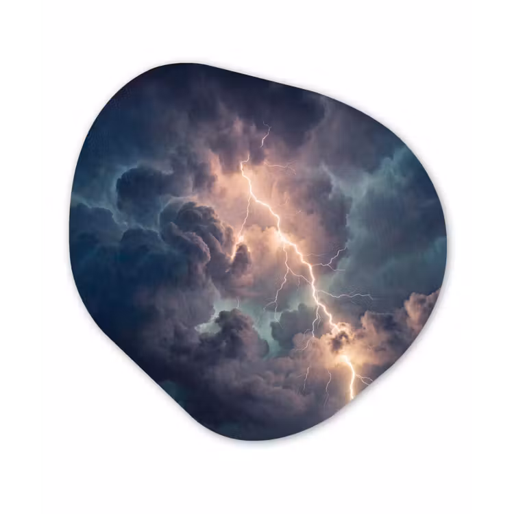 Bliksem - Storm - Natuur - Donker Wandcirkel Organisch Aluminium middel -3d