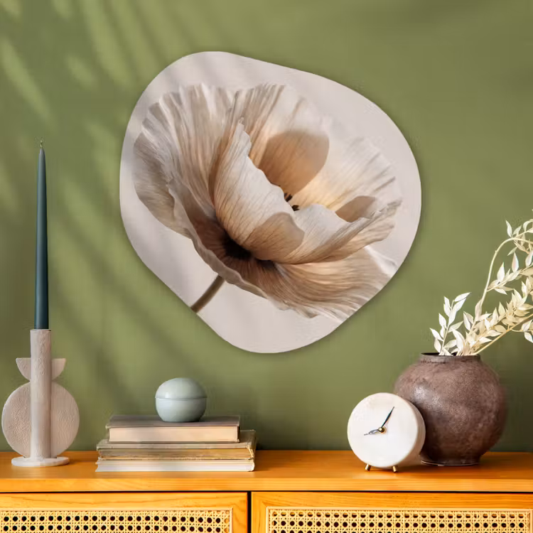 Bloem - Beige - Crème Wandcirkel Organisch Aluminium middel -sfeer2