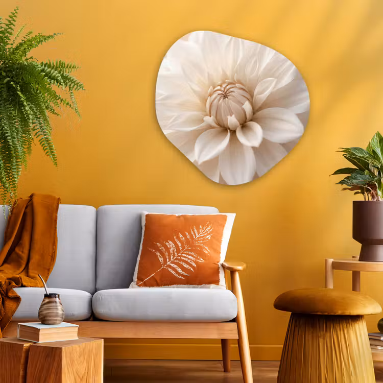 Bloem - Dahlia - Wit Wandcirkel Organisch Aluminium middel -sfeer4