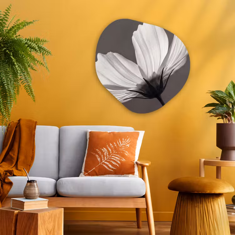 Bloem - Minimalistisch - Zwart - Wit Wandcirkel Organisch Aluminium middel -sfeer4