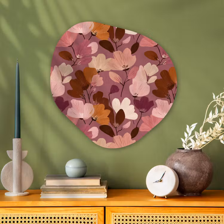 Bloem - Patroon - Roze Wandcirkel Organisch Aluminium middel 851 -sfeer2