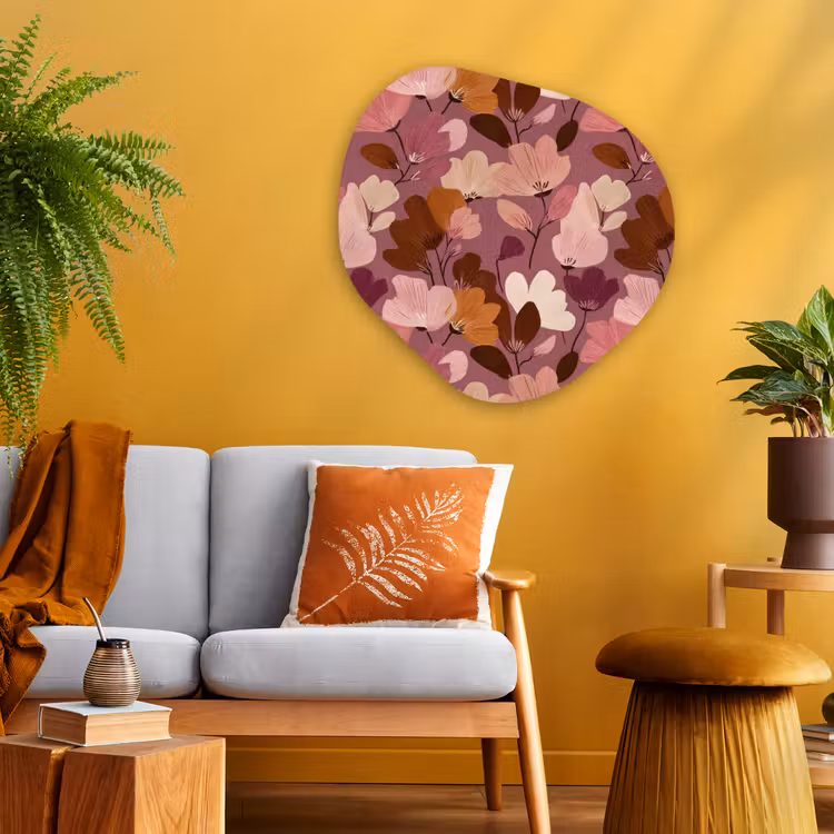 Bloem - Patroon - Roze Wandcirkel Organisch Aluminium middel 851 -sfeer4