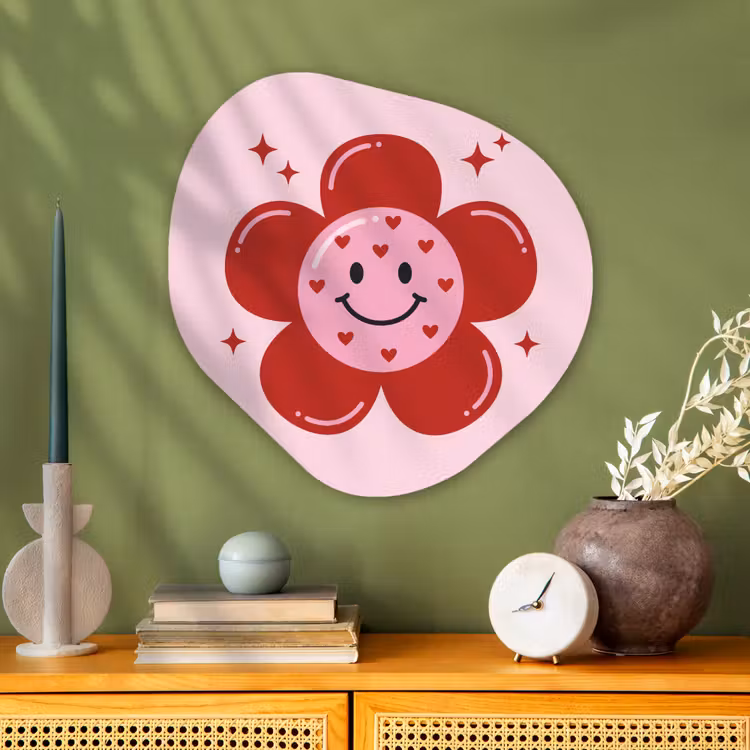 Bloem - Roze - Hartjes Wandcirkel Organisch Aluminium middel -sfeer2
