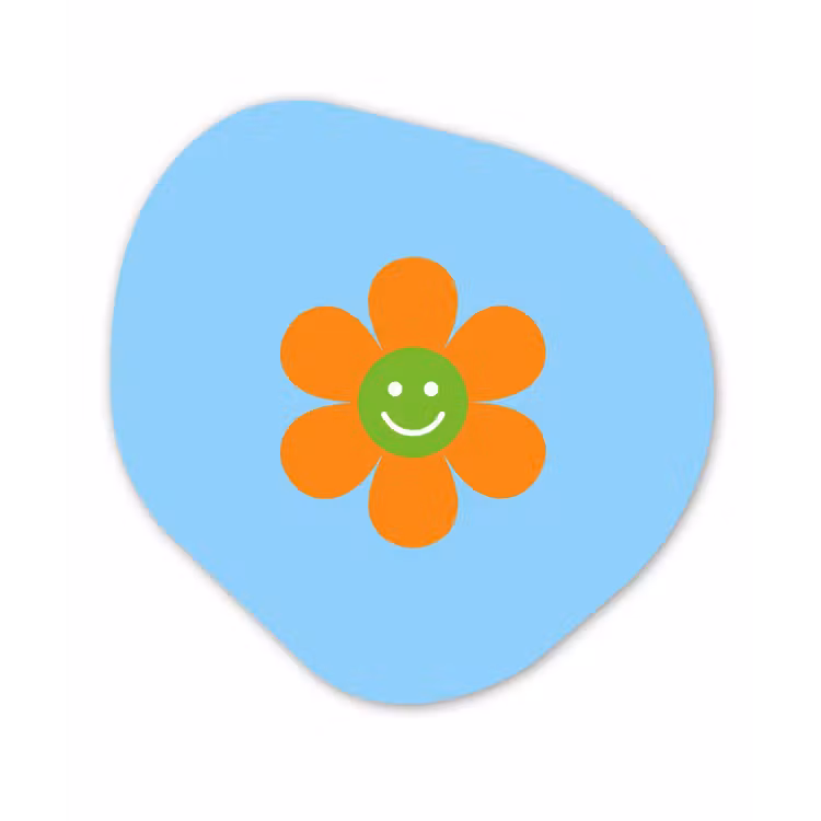 Bloem - Smiley - Kleurrijk Wandcirkel Organisch Aluminium middel -3d
