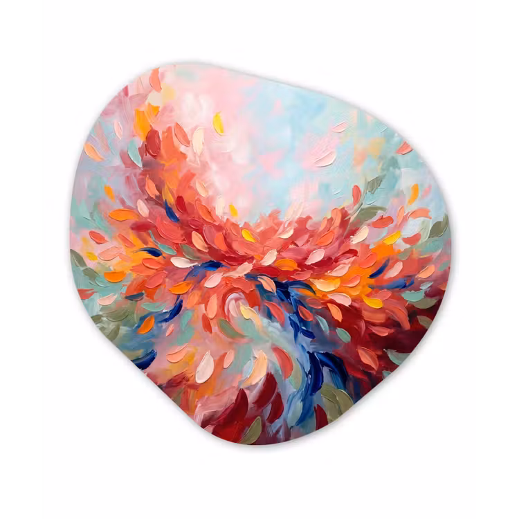 Bloemen - Abstract - Kunst - Modern Wandcirkel Organisch Aluminium middel -3d