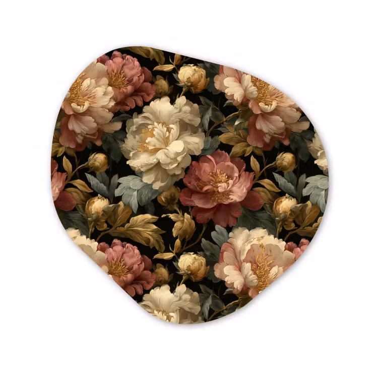 Bloemen - Barok - Patroon - Roze - Crème Wandcirkel Organisch Aluminium middel 851 -3d