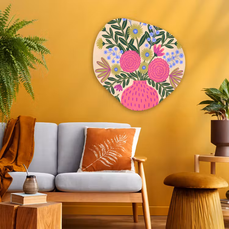 Bloemen - Boeket - Natuur - Abstract - Roze Wandcirkel Organisch Aluminium middel -sfeer4