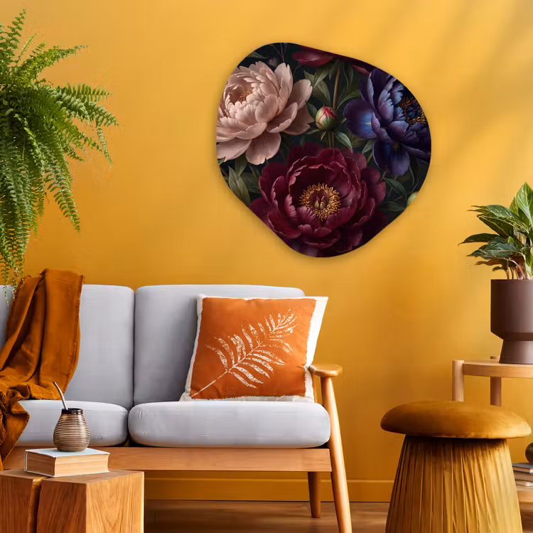 Bloemen - Boeket - Natuur - Modern - Donker Wandcirkel Organisch Aluminium middel -sfeer4