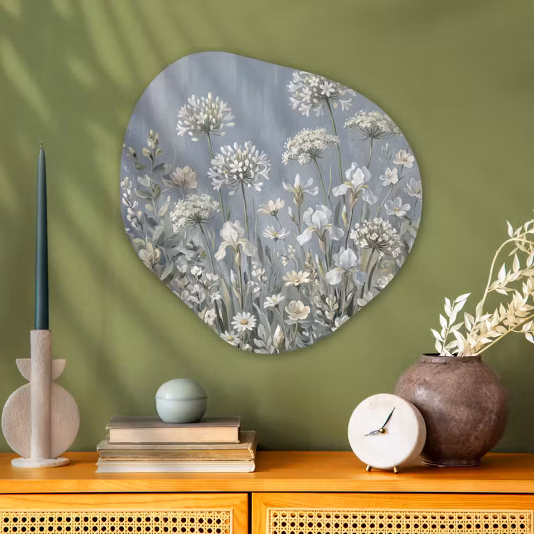Bloemen - Botanisch - Blauw Wandcirkel Organisch Aluminium middel -sfeer2