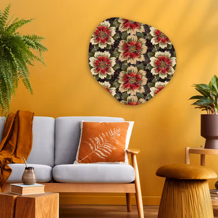Bloemen - Klassiek - Patroon - Rood Wandcirkel Organisch Aluminium middel 851 -sfeer4