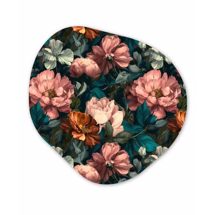 Bloemen - Schilderachtig - Patroon - Roze Wandcirkel Organisch Aluminium middel 851 -3d