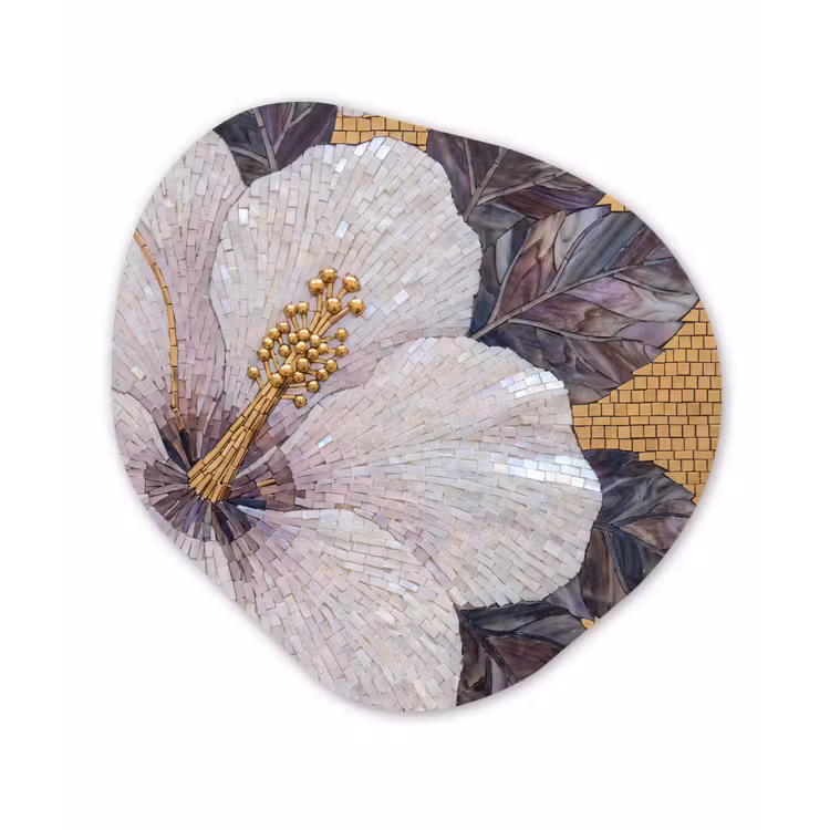 Bloemen - Mozaïek - Kunst - Modern - Goud Wandcirkel Organisch Aluminium middel -3d