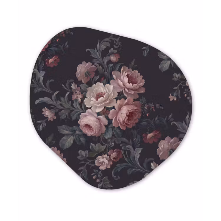 Bloemen - Patroon - Sierlijk - Roze - Donker Wandcirkel Organisch Aluminium middel -3d