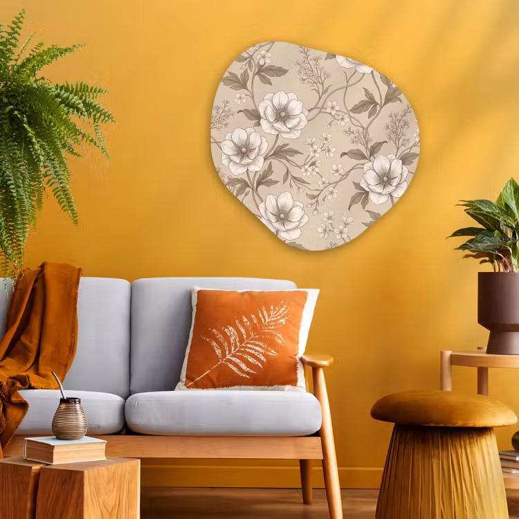 Bloemen - Patroon - Beige Wandcirkel Organisch Aluminium middel -sfeer4