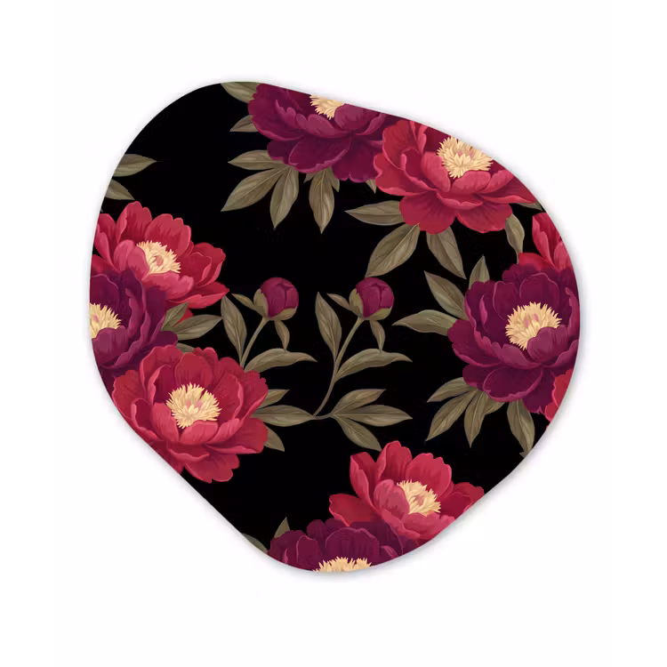 Bloemen - Patroon - Botanisch - Rood - Zwart Wandcirkel Organisch Aluminium middel -3d