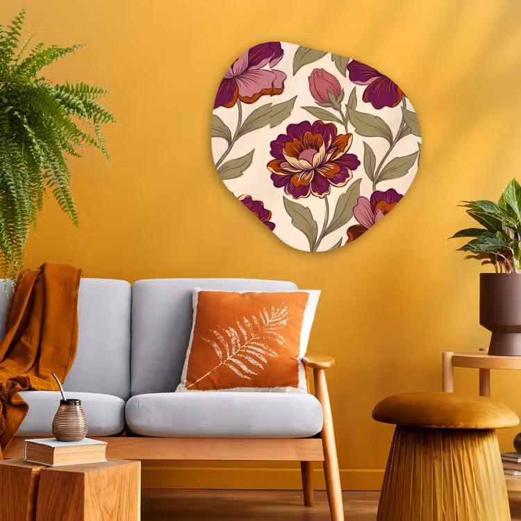 Bloemen - Patroon - Natuur - Modern - Paars Wandcirkel Organisch Aluminium middel -sfeer4