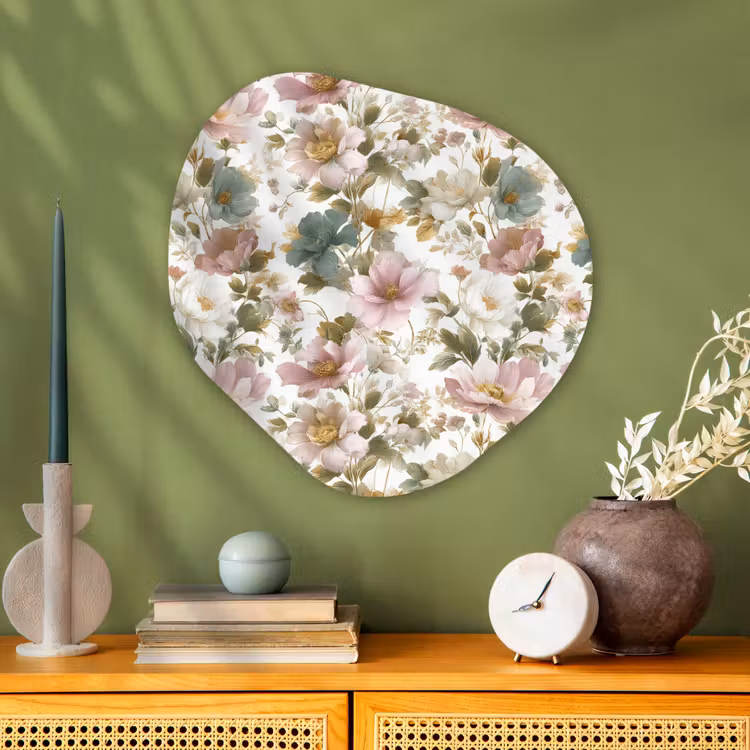 Bloemen - Patroon - Pastel Wandcirkel Organisch Aluminium middel 851 -sfeer2