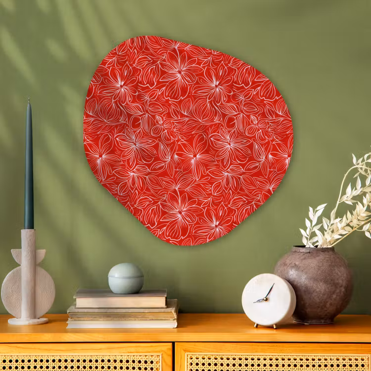 Bloemen - Patroon - Rood Wandcirkel Organisch Aluminium middel 851 -sfeer2