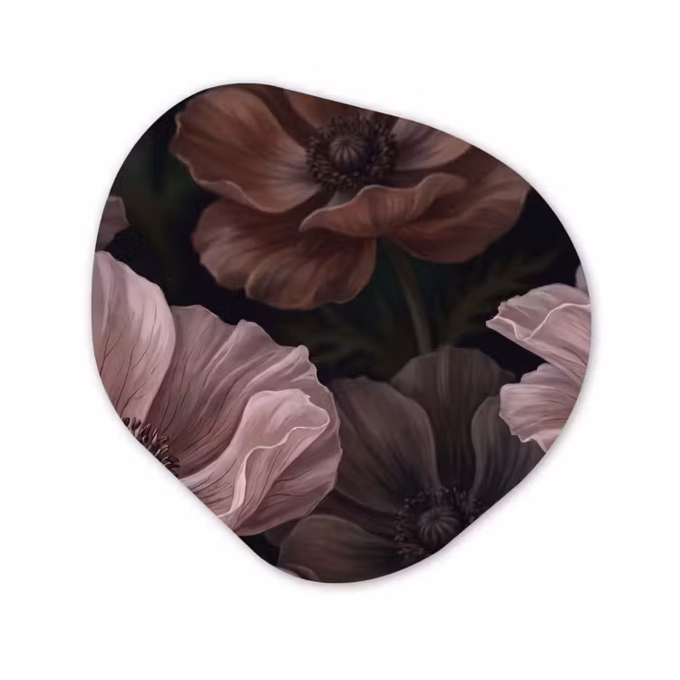 Bloemen - Natuur - Roze - Donker - Modern Wandcirkel Organisch Aluminium middel -3d