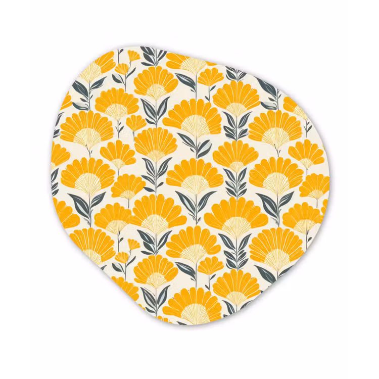 Bloemen - Retro - Botanisch - Okergeel - Grijs Wandcirkel Organisch Aluminium middel 851 -3d