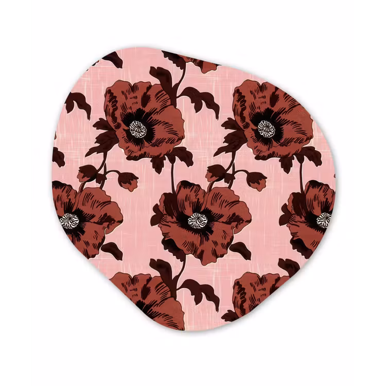 Bloemen - Retro - Rood Wandcirkel Organisch Aluminium middel 851 -3d