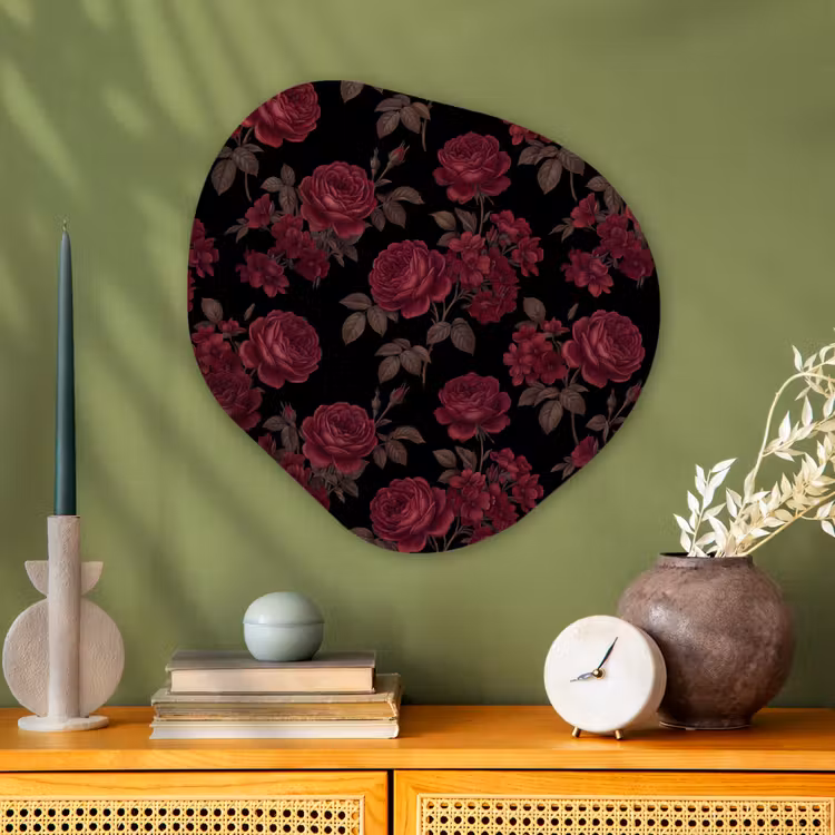 Bloemen - Roos - Patroon - Klassiek - Rood Wandcirkel Organisch Aluminium middel -sfeer2