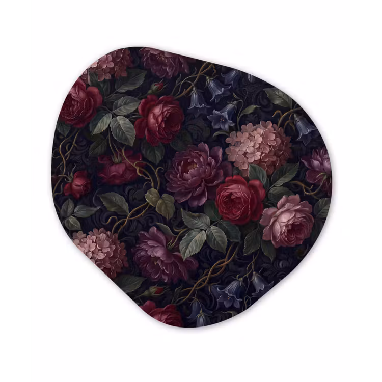 Bloemen - Rood - Klassiek - Donker - Patroon Wandcirkel Organisch Aluminium middel -3d