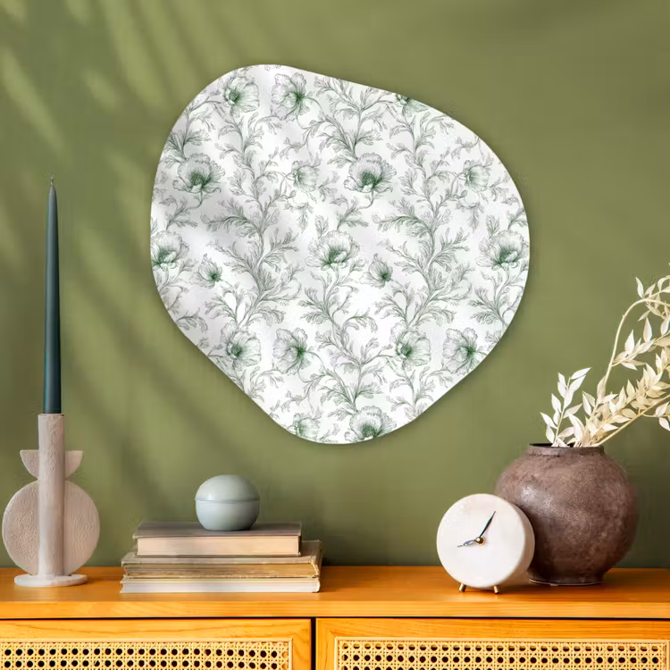 Bloemen - Getekend - Groen Wandcirkel Organisch Aluminium middel 851 -sfeer2