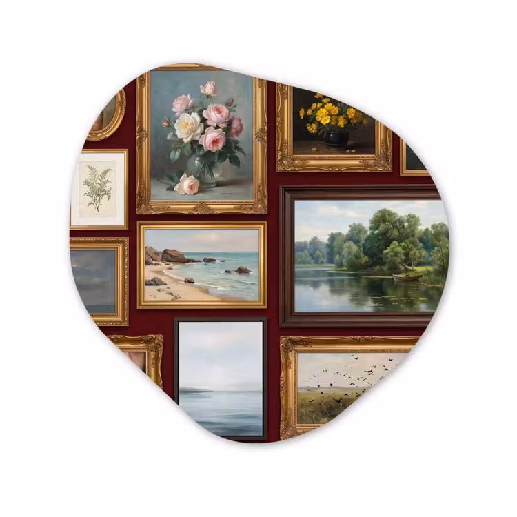 Bloemen - Vaas - Klassiek - Kunst - Rood Wandcirkel Organisch Aluminium middel -3d