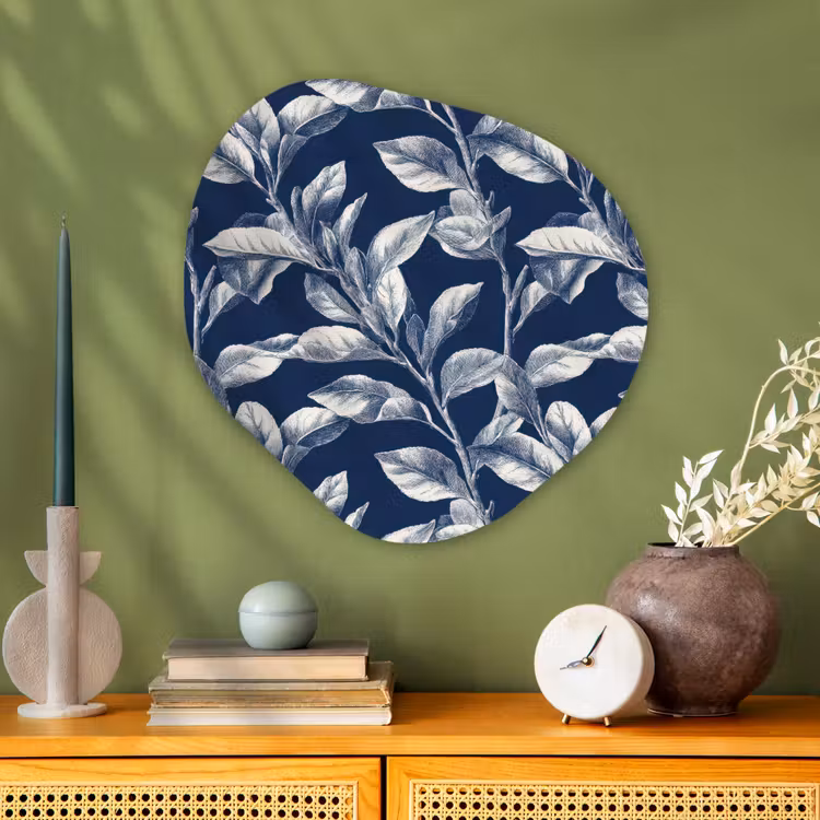 Botanisch - Patroon - Blauw Wandcirkel Organisch Aluminium middel 851 -sfeer2