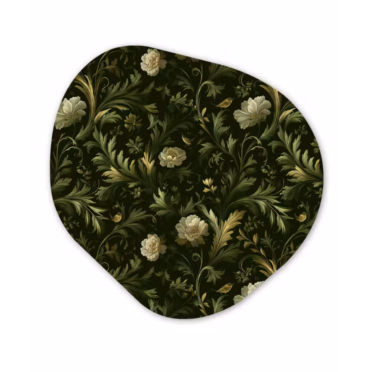 Botanisch - Naadloos - Bloemen Wandcirkel Organisch Aluminium middel 851 -3d