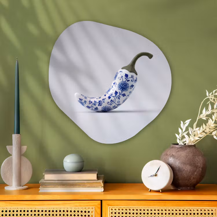 Chilipeper - Keramiek - Blauw Wandcirkel Organisch Aluminium middel -sfeer2