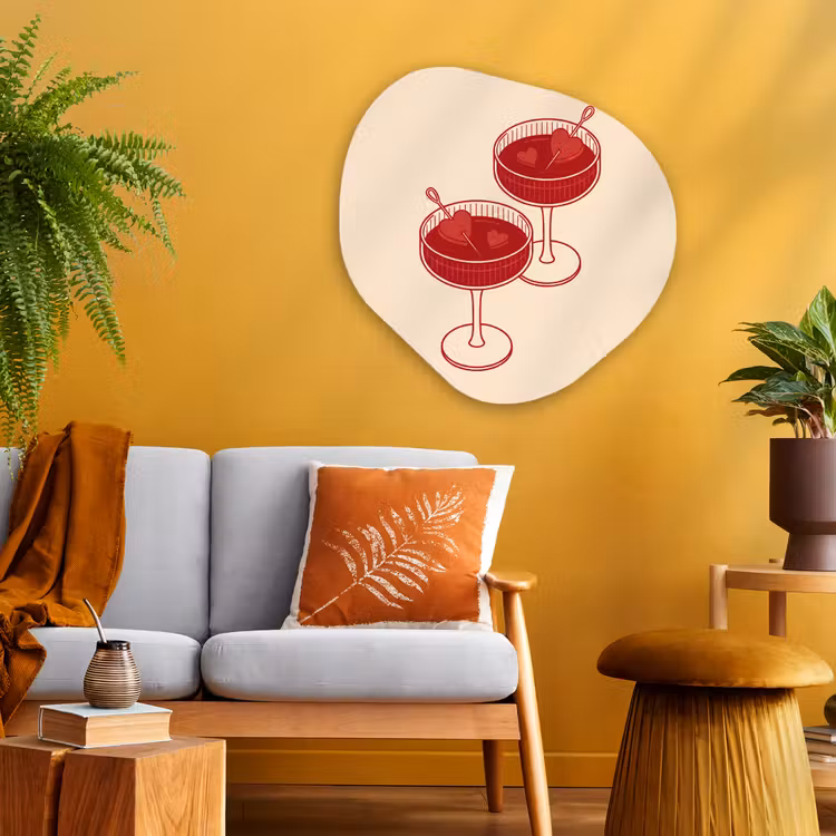 Cocktail - Hartjes - Liefde - Illustratie - Rood Wandcirkel Organisch Aluminium middel -sfeer4
