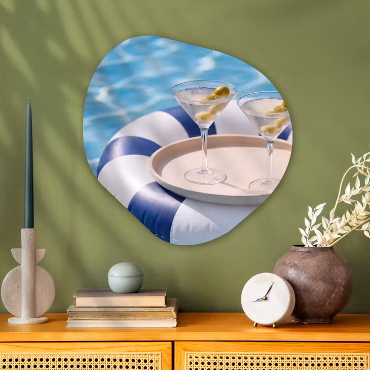 Cocktail - Zwembad - Zomer - Blauw Wandcirkel Organisch Aluminium middel -sfeer2