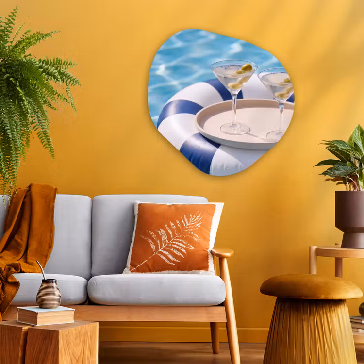 Cocktail - Zwembad - Zomer - Blauw Wandcirkel Organisch Aluminium middel -sfeer4