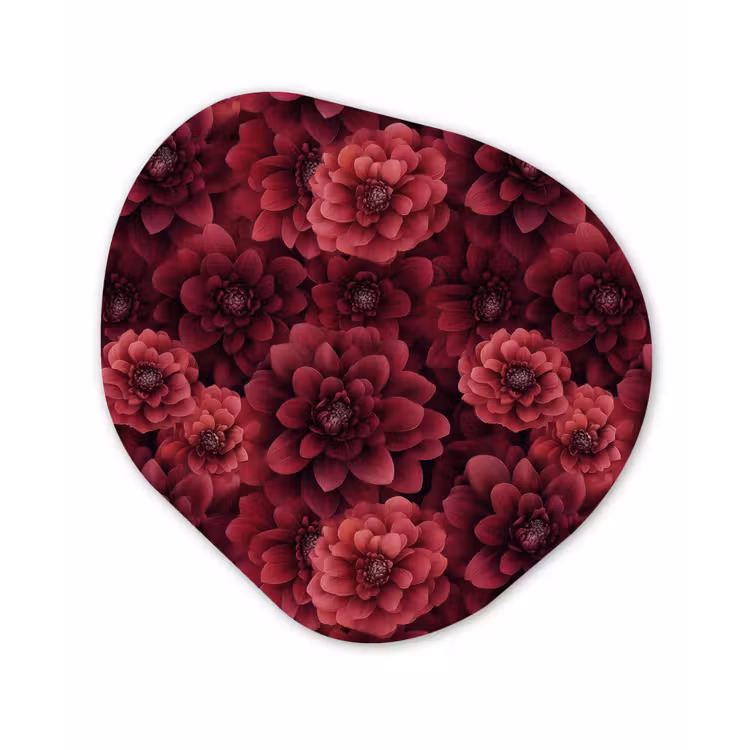 Dahlias - Bloemen - Rood Wandcirkel Organisch Aluminium middel 851 -3d