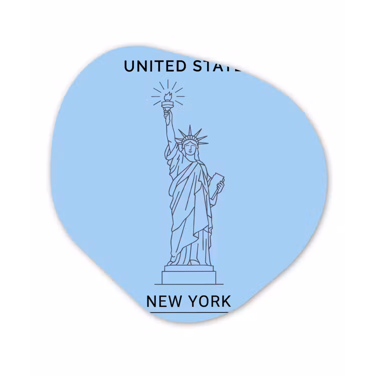 Monument - Vrijheidsbeeld - New York - Minimalistisch - Blauw Wandcirkel Organisch Aluminium middel -3d