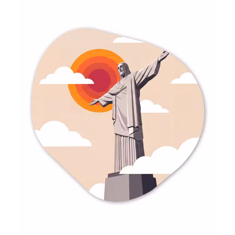 Monument - Stad - Zonsondergang - Minimalistisch - Oranje Wandcirkel Organisch Aluminium middel -3d