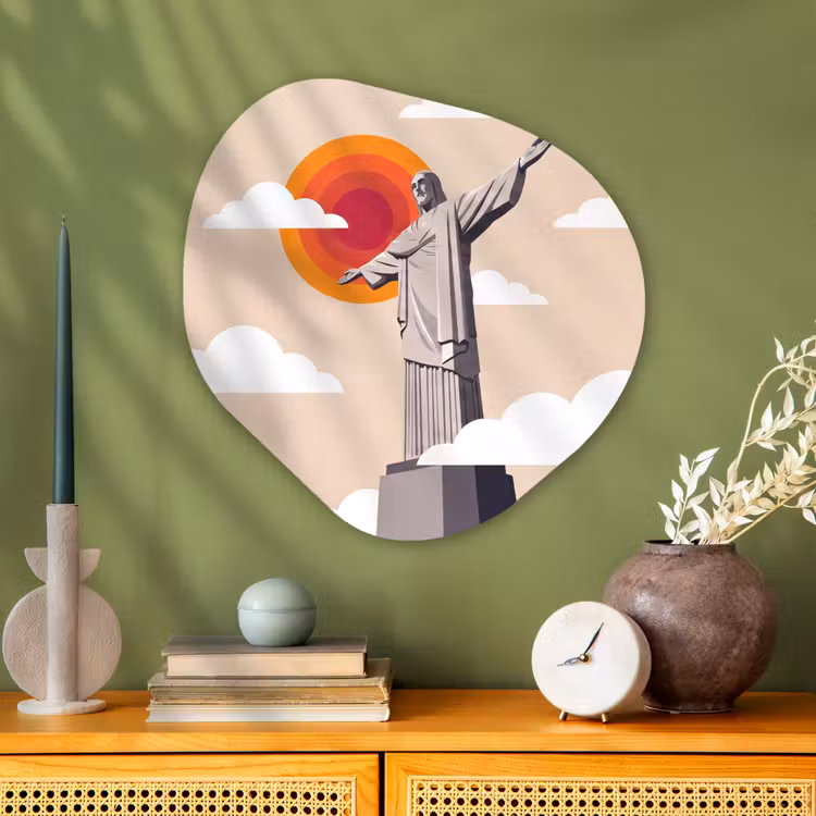 Monument - Stad - Zonsondergang - Minimalistisch - Oranje Wandcirkel Organisch Aluminium middel -sfeer2