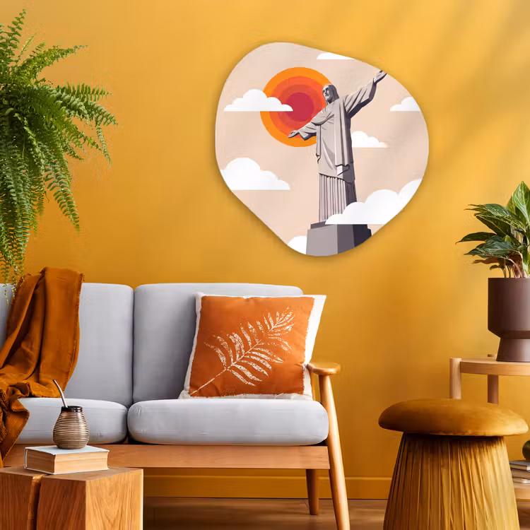 Monument - Stad - Zonsondergang - Minimalistisch - Oranje Wandcirkel Organisch Aluminium middel -sfeer4