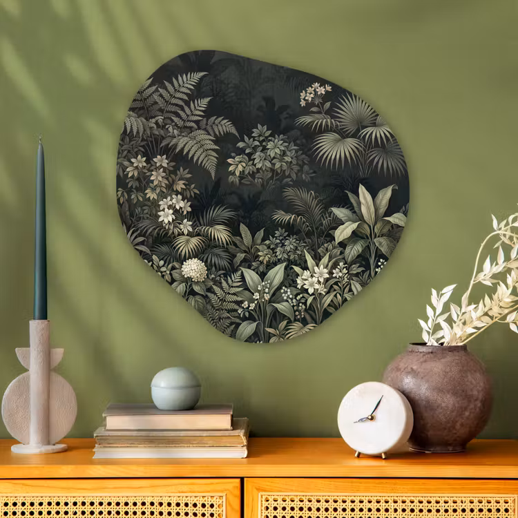 Jungle - Bladeren - Botanisch - Groen Wandcirkel Organisch Aluminium middel -sfeer2