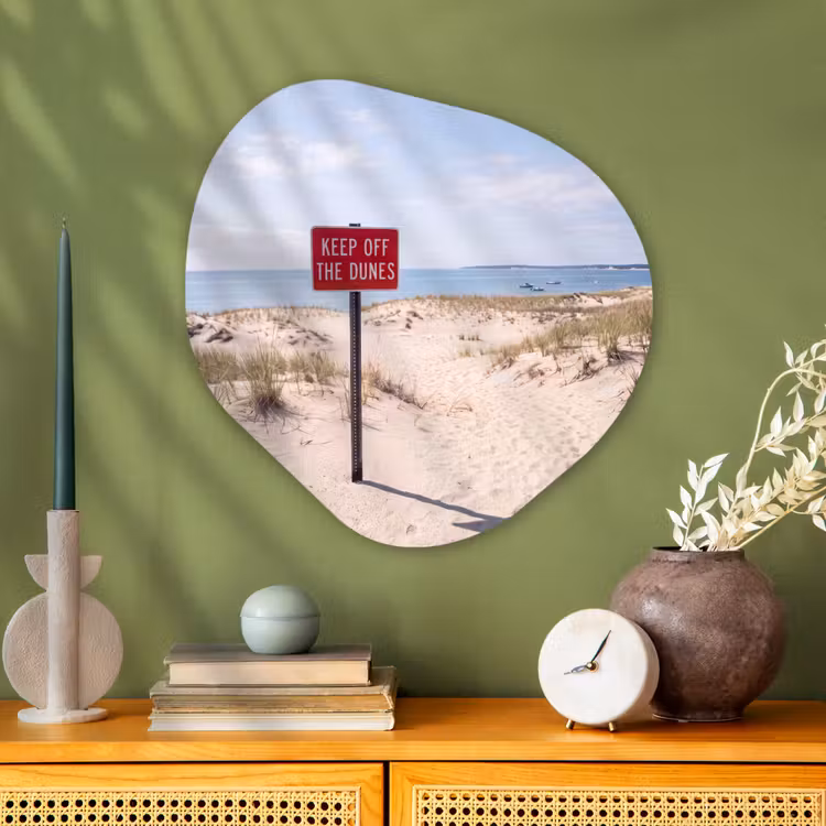 Duin - Bord - Kust - Landschap - Rood Wandcirkel Organisch Aluminium middel -sfeer2