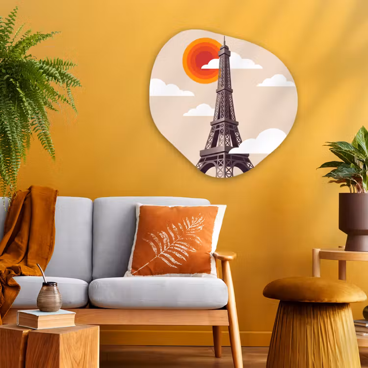 Eiffeltoren - Zon - Architectuur - Abstract - Beige Wandcirkel Organisch Aluminium middel -sfeer4