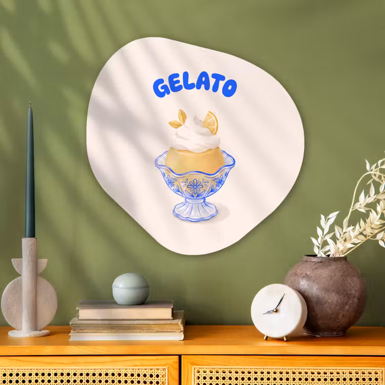 IJs - Citroen - Illustratie - Geel - Dessert Wandcirkel Organisch Aluminium middel -sfeer2