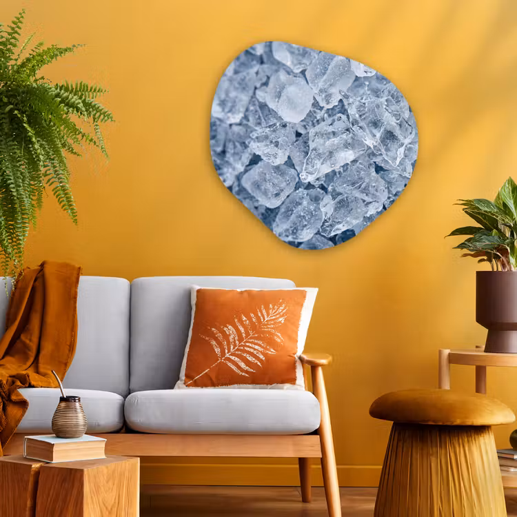 Ijsblokjes - Water - Blauw Wandcirkel Organisch Aluminium middel -sfeer4