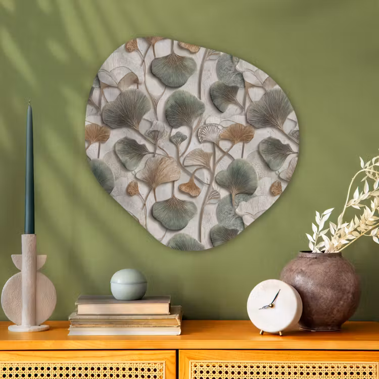 Elegant - Bladeren - Groen Wandcirkel Organisch Aluminium middel 851 -sfeer2