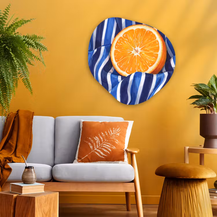 Alu-Dibond-Bild Organische Form - Essen – Obst – Orange - Eten - Fruit - Oranje Wandcirkel Organisch Aluminium middel