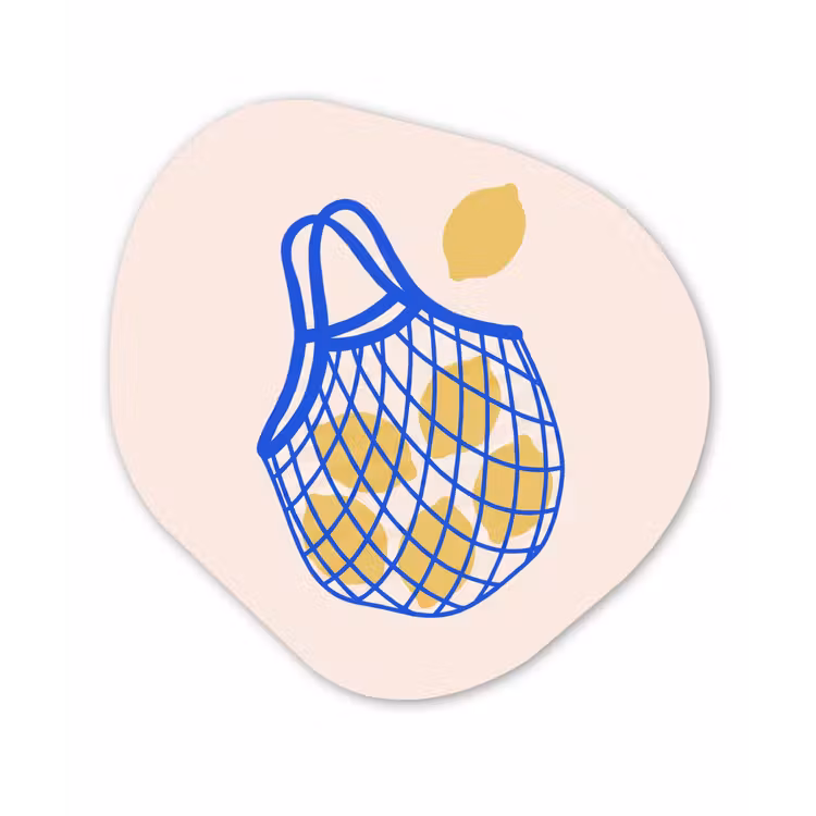 Eten - Citroen - Boodschappen - Abstract - Geel - Blauw Wandcirkel Organisch Aluminium middel -3d