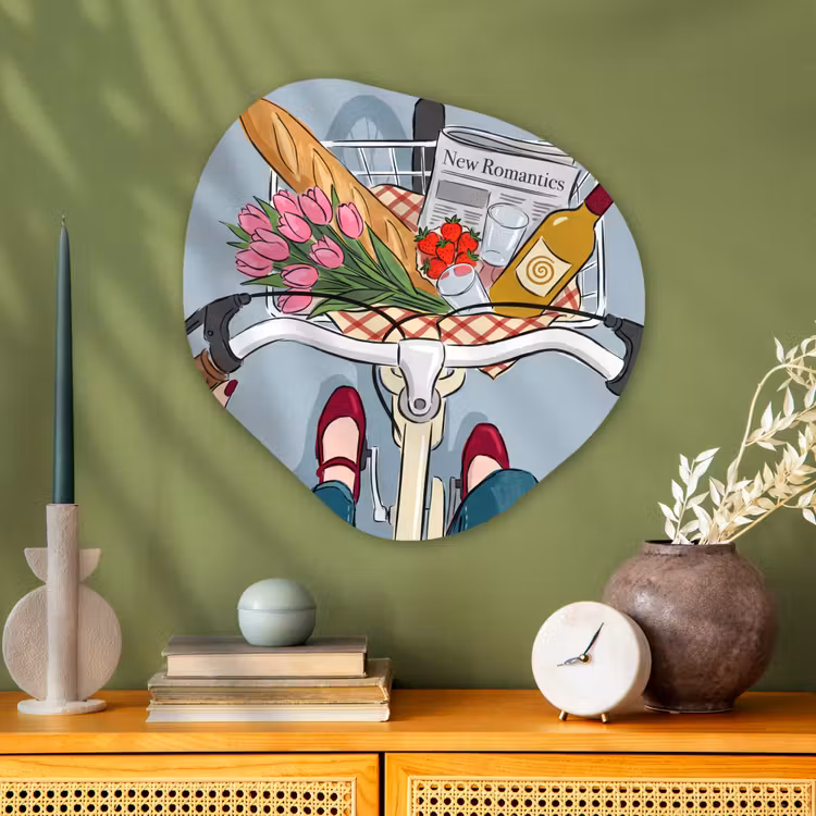 Fiets - Picknick - Zomer - Illustratie Wandcirkel Organisch Aluminium middel -sfeer2
